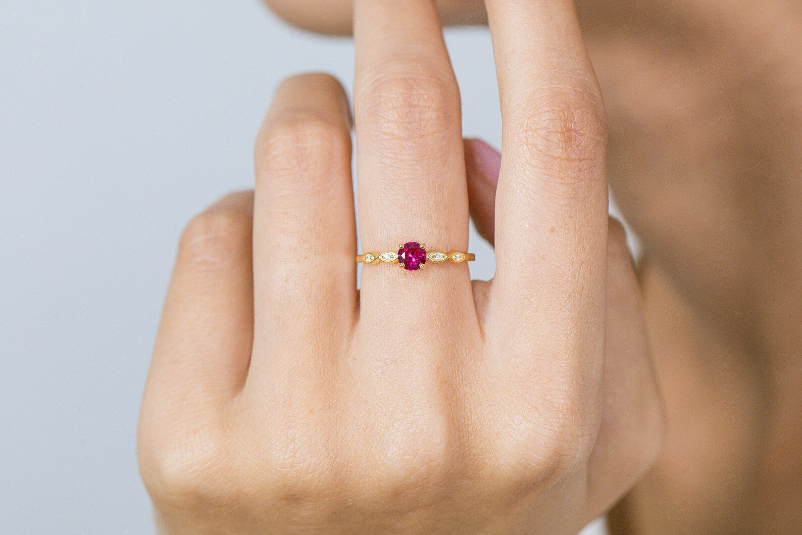 Ruby and Diamond Engagement Ring, July Birthstone, Ruby Ring, 18k Gold Unique Promise Ring, Marquise Ring